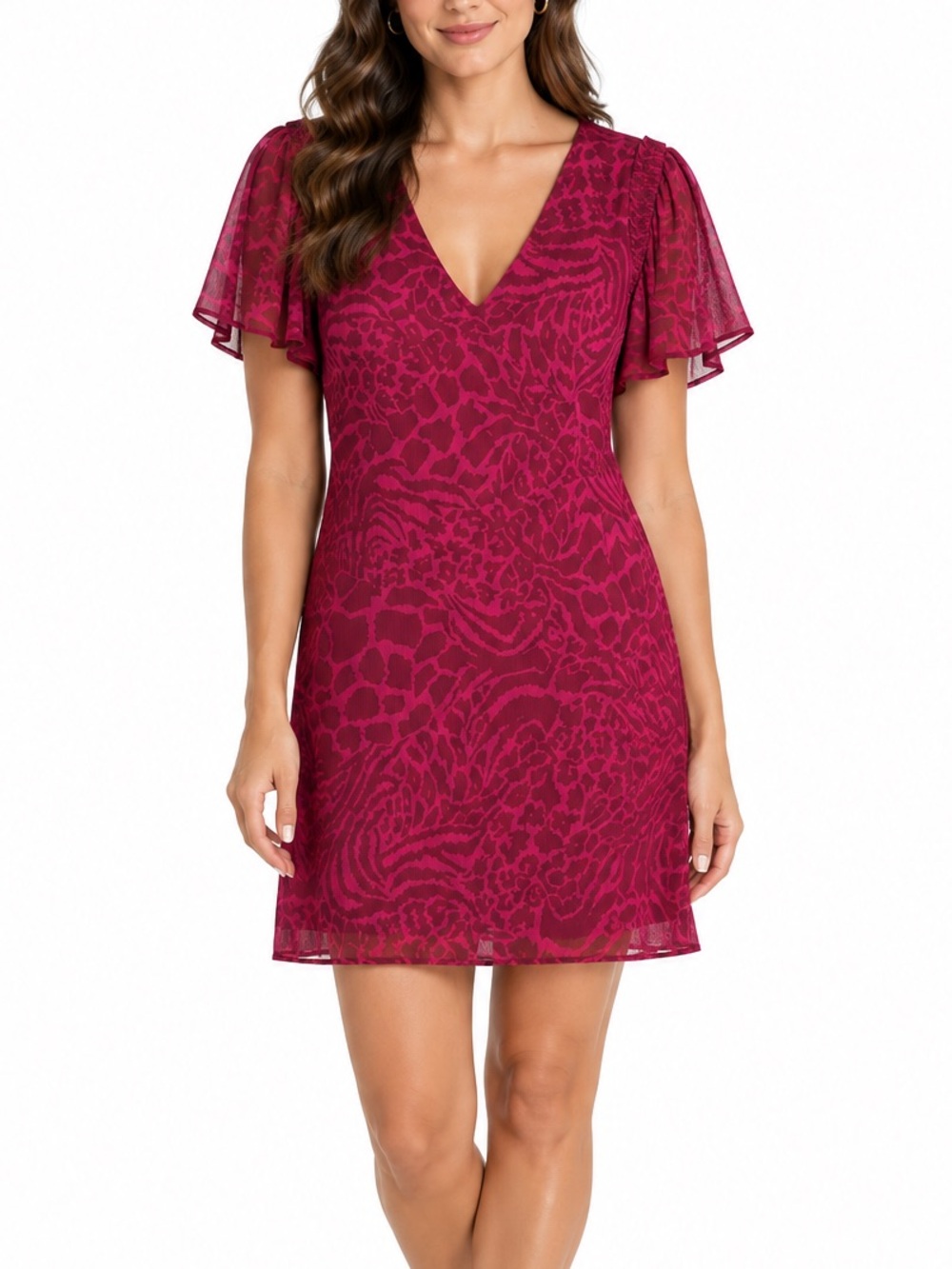 Paige Coco Rumba Mixed Animal Print Silk Mini Dress Pink Red Large